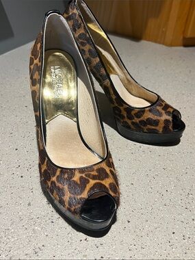 MICHAEL Michael Kors Leopard Print Peep-Toe Heels — Brown & Black